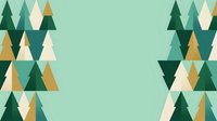 Geometric forest trees in green, gold, and cream tones arranged on mint background. Seamless pattern tiles for wallpaper, textiles, and design projects.