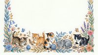 Adorable kittens sleeping peacefully in floral border frame with roses and botanical elements, perfect for nursery decor and pet-themed designs.