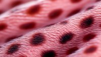 Microscopic view of red blood cells showing detailed cellular structure and patterns in vibrant red tones, illustrating medical and scientific concepts.