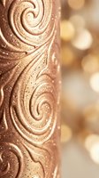 Elegant golden swirl pattern with glitter sparkles on warm bokeh background for luxury holiday decorations and festive celebration designs.