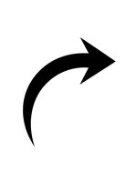 Black curved arrow pointing right on white background isolated for web design and user interface elements.