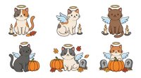 Three cute cats with halos and wings, isolated on white background, perfect for t-shirt designs, stickers, clipart, greeting cards, and children's illustrations.