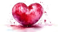 Red watercolor heart with splashes and drops on white background, romantic artistic style for Valentine's Day cards and love-themed designs.