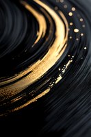 Luxurious black and gold abstract swirl pattern with glittering particles and smooth curved lines creating elegant dynamic movement on dark background.