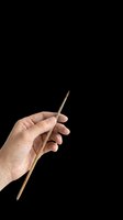 Hand of a light-skinned person holding a thin wooden paintbrush, isolated on transparent background. Ready for art, craft, and creative design use.