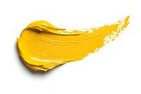 Yellow cosmetic cream smear isolated on white background, textured makeup product swatch showing rich pigment and creamy consistency for beauty and cosmetics design.