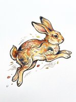 Decorative rabbit with ornamental patterns jumping in mid-air, isolated on transparent background. Ready for t-shirt design, clipart, stickers, sublimation, and print-on-demand products.