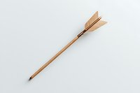 Wooden arrow pencil with detailed feather fletching and copper-colored metal band on white background, isolated stationery design element for creative projects.