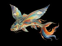 Ornamental goldfish with flowing fins and decorative patterns isolated on transparent background, ready for t-shirt design, clipart, stickers, sublimation and print-on-demand projects.