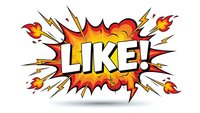 Comic book explosion with LIKE text in bold letters surrounded by colorful burst effects and lightning bolts for social media engagement designs.