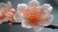 Delicate peach flower with water droplets and translucent petals, ideal for nature, botanical, and spring-themed designs.