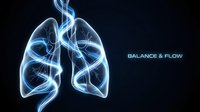 Glowing blue lungs with flowing energy streams on dark background, representing respiratory health, breathing function, and medical wellness concepts.