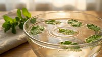 Refreshing herbal tea with floating mint leaves in glass bowl, natural wellness drink for relaxation and healthy lifestyle concepts.