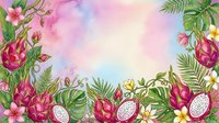 Pink and magenta flowers with tropical leaves and dragon fruit on watercolor background, isolated design element for invitations, greeting cards, and decorative projects.