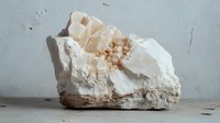 Raw white limestone rock formation with natural crystalline deposits and rough textured surface against neutral background, suitable for geology studies and mineral collections.