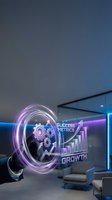 Businessman hand touching holographic interface with gears, growth chart and success metrics in modern office environment for business analytics.
