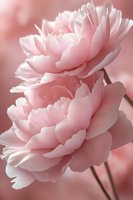 Delicate pink peonies in full bloom with soft petals against blurred background, creating romantic and ethereal mood for wedding and feminine designs.