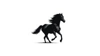 Black horse silhouette galloping with flowing mane and tail isolated on white background for logo design, equestrian branding and western themed projects.
