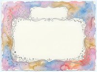 Watercolor pastel background with elegant silver ornamental frame, colorful pink blue purple wash texture, decorative border for greeting cards and invitations.