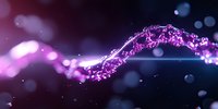 Glowing purple wave of particles and light streaks flowing on dark background with bokeh effect creates magical atmospheric motion design element.