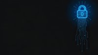 Digital padlock with glowing blue circuit lines on dark background representing cybersecurity, data protection and network security technology.