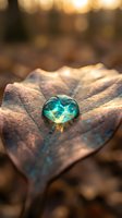 Turquoise gemstone resting on weathered rock surface with warm golden sunlight creating magical bokeh background for jewelry and luxury concepts.