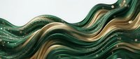 Abstract flowing waves in emerald green and gold with glittery texture creating luxurious liquid motion background for elegant design projects.
