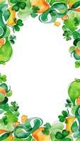 Watercolor St. Patrick's Day frame with shamrocks, clovers and decorative swirls on white background. Festive Irish holiday border for greeting cards and designs.