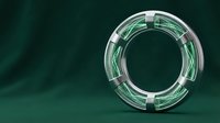 Garden hose coiled in circular shape on dark green background, isolated for design use on promotional materials and product displays.