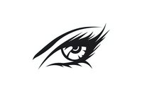 Dramatic female eye with long eyelashes and expressive eyebrow rendered in bold black and white silhouette style, isolated on white background for design projects.