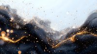 Abstract dark cosmic background with golden glowing particles and smoky waves creating mysterious celestial atmosphere. Luxury design element for wallpaper and prints.