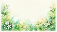 Watercolor floral border with white jasmine flowers and lush green leaves on a soft cream background, perfect for cards and invitations.