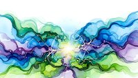 Abstract fluid art with vibrant green blue purple waves flowing horizontally creating dynamic energy burst pattern for modern design backgrounds.
