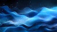 Abstract blue wave energy flow with glowing particles and light effects on dark background. Suitable for technology, science, digital innovation, and modern design projects.