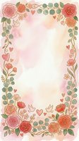 Watercolor floral frame with roses, eucalyptus leaves, hearts, and doves on soft pink and cream background. Isolated design ready for invitations, greeting cards, and wedding stationery projects.