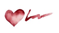 Watercolor heart shape with flowing paint stroke in deep red and pink tones on white background, isolated romantic design element for Valentine's Day cards and love themes.