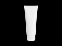 White cosmetic tube mockup isolated on transparent background, ready for branding, print on demand, sticker, T-shirt design, and product packaging clipart use.