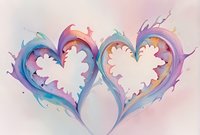 Artistic watercolor hearts in vibrant blue and purple tones with white negative space creating delicate leaf-like patterns, perfect for romantic designs, wedding invitations, and valentines.