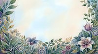 Elegant floral border frame with tropical leaves and purple flowers on soft pastel background for wedding invitations and greeting cards.