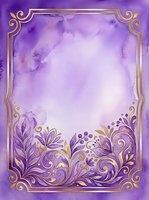 Luxurious purple watercolor frame with ornate gold filigree borders and decorative floral flourishes. Isolated on transparent background, ready for invitations, cards, posters, and design projects.