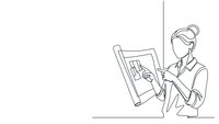 Professional businesswoman analyzing financial data on tablet device in modern office workspace for corporate presentations.