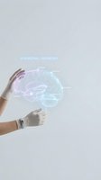 Medical professional hands presenting holographic brain model with hormonal harmony labels for healthcare education and neuroscience research presentations.