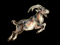 Jumping goat with curved horns isolated on transparent background, ready for t-shirt design, clipart, stickers, sublimation and print-on-demand products.