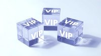 Transparent glass cubes with white VIP text inside, premium luxury concept for exclusive membership and high-end services on clean white background.