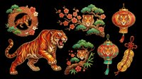 Chinese New Year tiger set isolated on transparent background, ready for T-shirts, stickers, sublimation, and print on demand clipart design use.