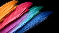 Vibrant diagonal brush strokes in orange, pink, turquoise and blue colors on black background create dynamic motion effect, suitable for modern graphic design projects.