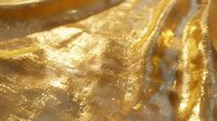 Luxurious golden fabric with shimmering metallic texture and soft folds creating an elegant abstract pattern. Silky material catches light dramatically for luxury designs.