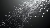 Glowing particles and light trails create dynamic motion effect against dark background, abstract technology concept for digital transformation and connectivity.