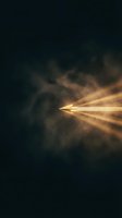 Golden light beam piercing through dark cosmic clouds with radiant rays spreading across starry space background for sci-fi and fantasy projects.