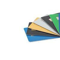 Stack of colorful credit cards fanned out on white background for financial services, banking presentations and payment method concepts.